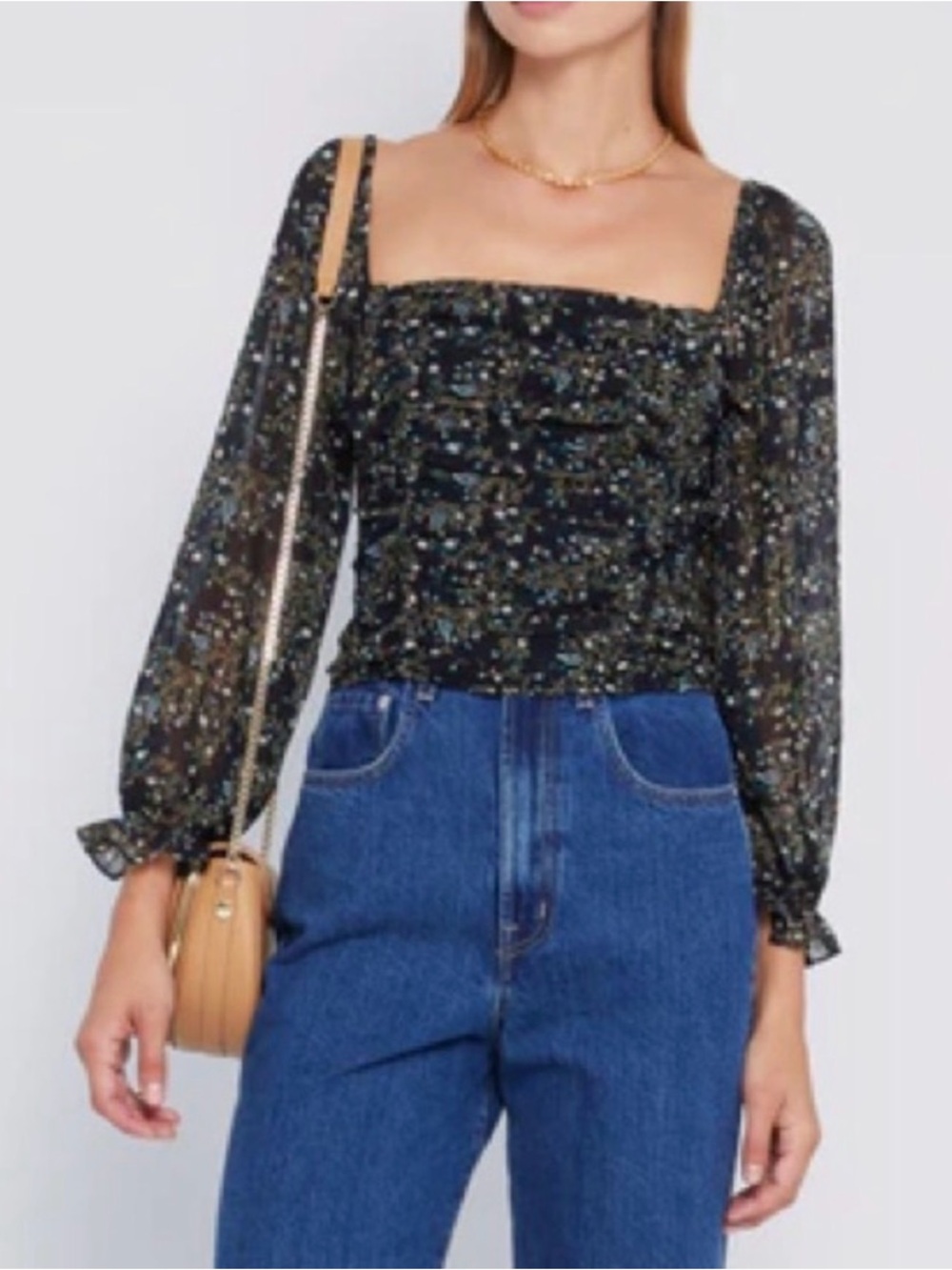 Few Moda Square Neck Floral Long-Sleeve Women’s Top